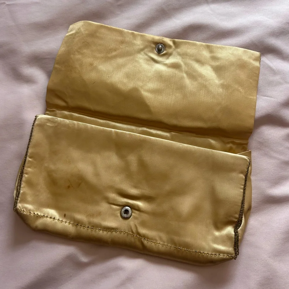 Vintage Beaded Satin Yellow Evening Clutch - La Regale